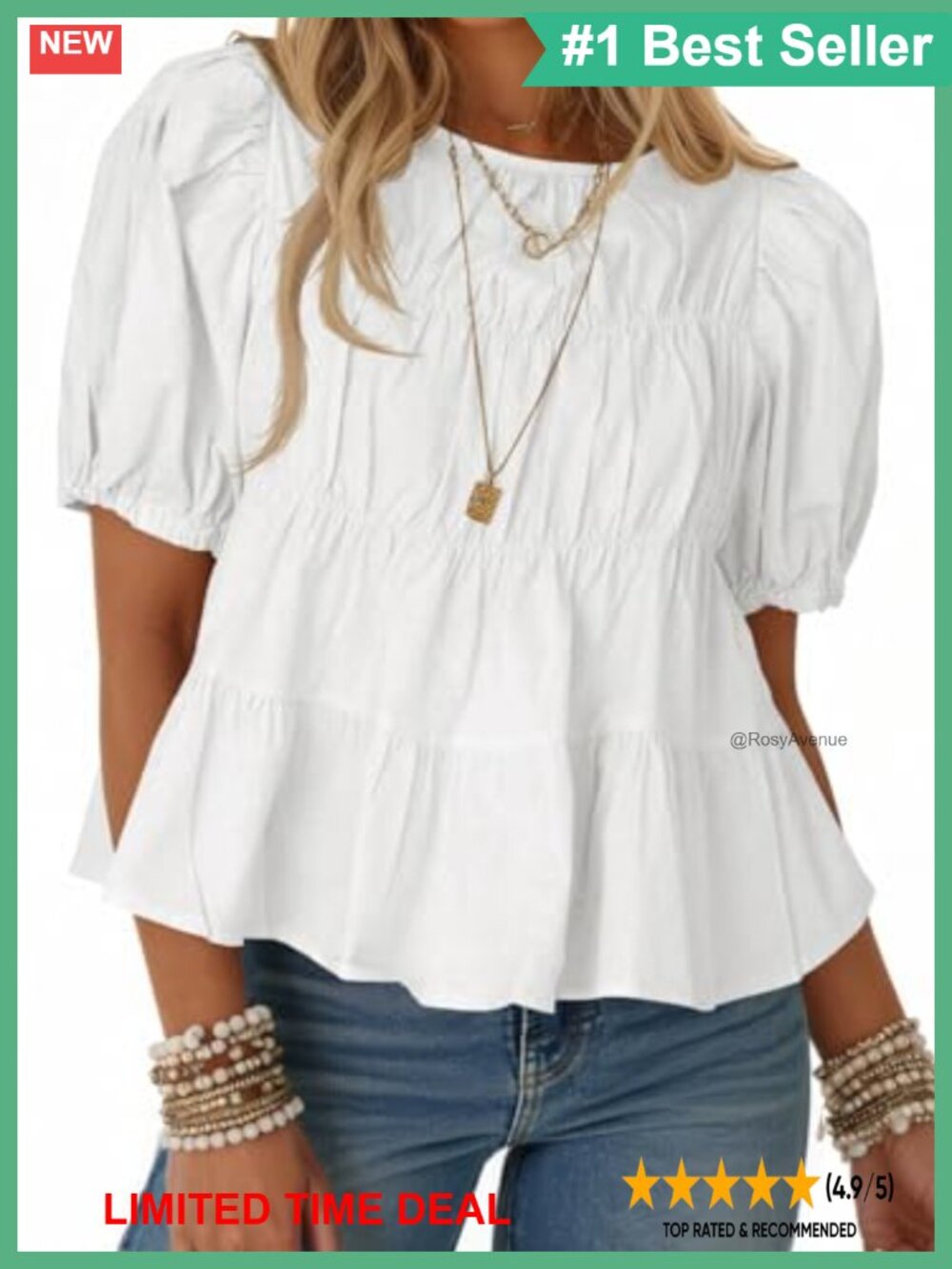 Womens Cotton Puff Sleeve Babydoll Peplum Top Summer Blouse